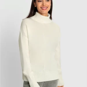 Pull col roulé crème femme